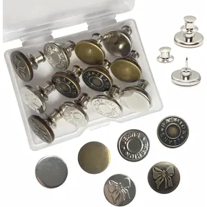 12 Sets Jean Buttons for Loose Jeans, No-Sew Detachable Pant  Tightener -  Metal Snap Button  for Women & Men (6 Styles, Adjustable)
