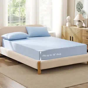 SOFUSOFO SofuFit Cooling Fitted Sheet, High-Performance Polyethylene & Polyamide Blend, Q-Max≥0.25 Tech, 18" Extra Deep Pocket with Side Storage, Breathable & Silky Bedding for Hot Sleepers outdoorfun summervibes