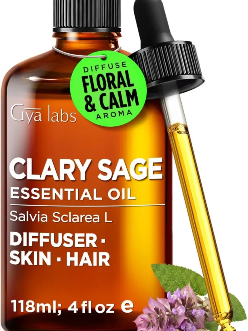 Gya Labs Clary Sage Essential Oil for Women's Self-Care & Diffuser, 4 Fl Oz – Herbaceous Floral Aroma for Aromatherapy, Hair & Skin Care, DIY Blends, Candles & Soap Making
