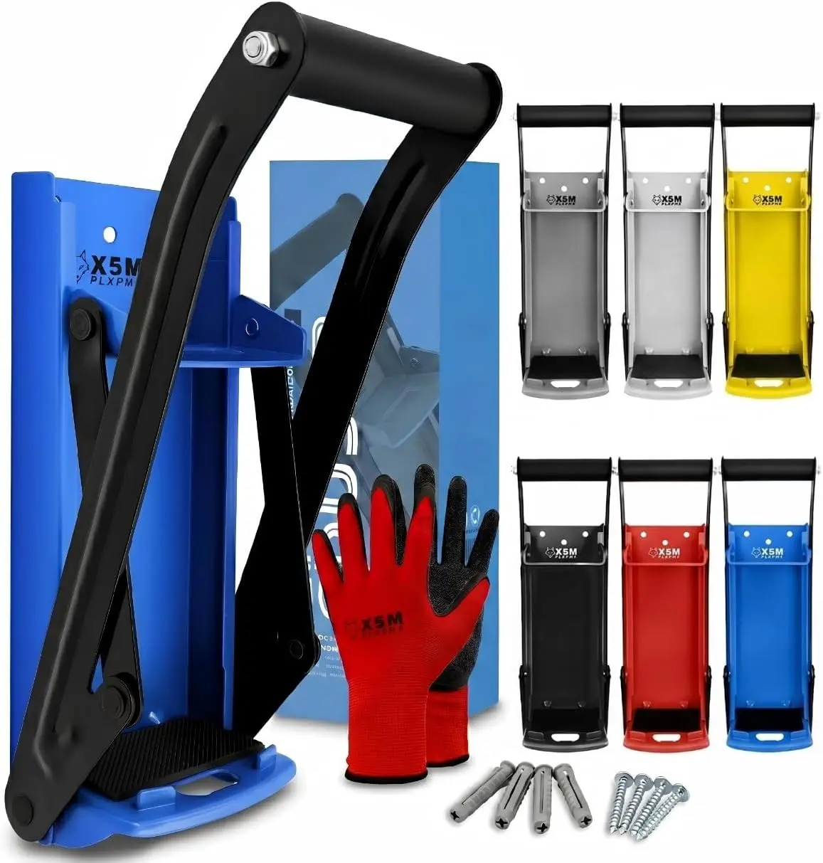 Can Crusher Wall Mounted – Heavy Duty 16oz & 12oz Smasher with Anti-Pop Pillars and Thickened Base – Recycling Tool for Seltzer, Soda Cans, Garage & Man Cave, Includes Gloves (Blue)