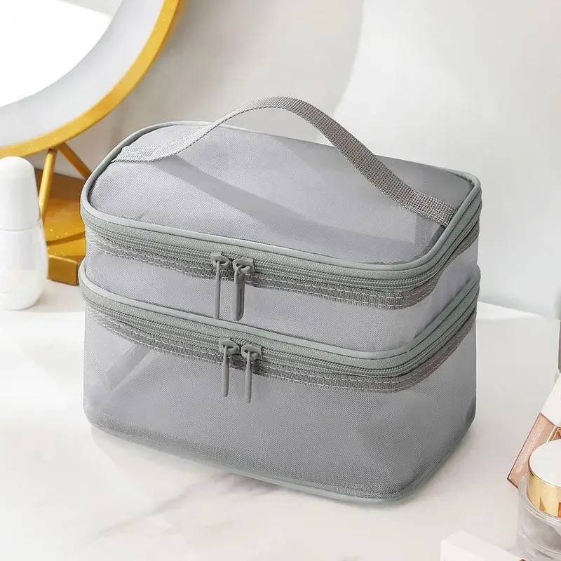Double Layer Mesh Cosmetic Bag Large Capacity Zipper Makeup Pouch Portable Wet Dry Separation Storage Bag Lightweight Travel Organizer Perfect for Storing Skincare Products Toiletries Daily Supplies for Outdoor Trip Business Trip and Daily Outing-MM1