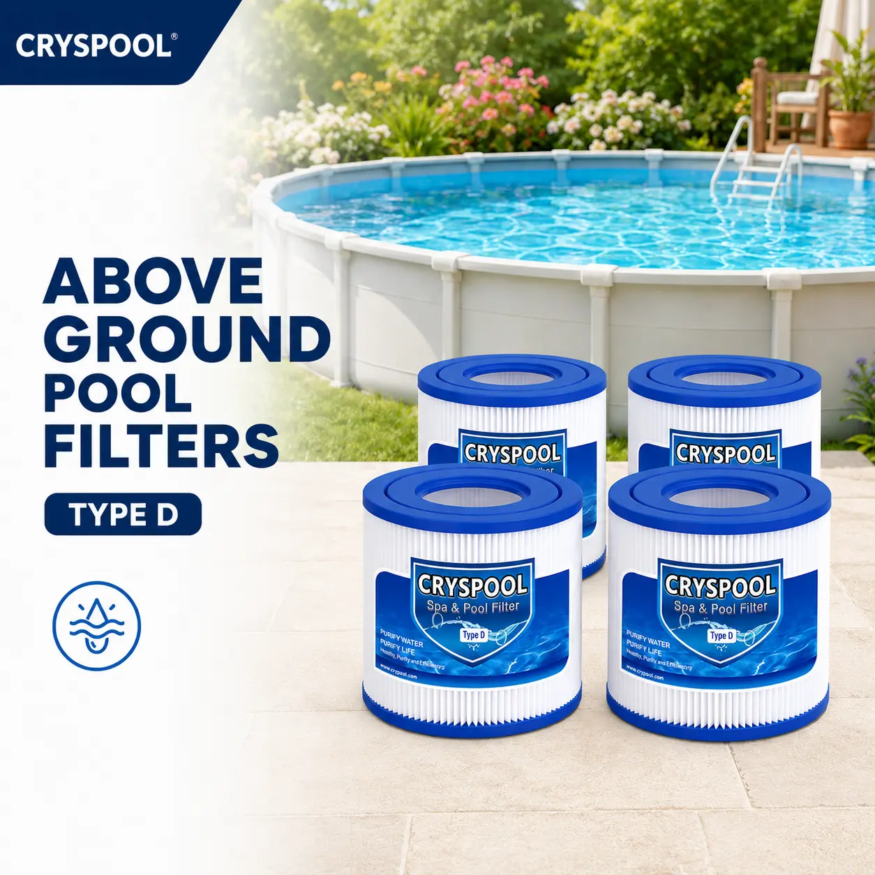 Type D Trilobal Fibers Pool Cartridge Filters - 3.7 Inches, Easy Cleaning, Longer Service Life, Compatible with Summer Escapes, Summer Waves P57100102, P57000104 Above Ground Pool Filters, 4-Pack, Pool And Spa Use