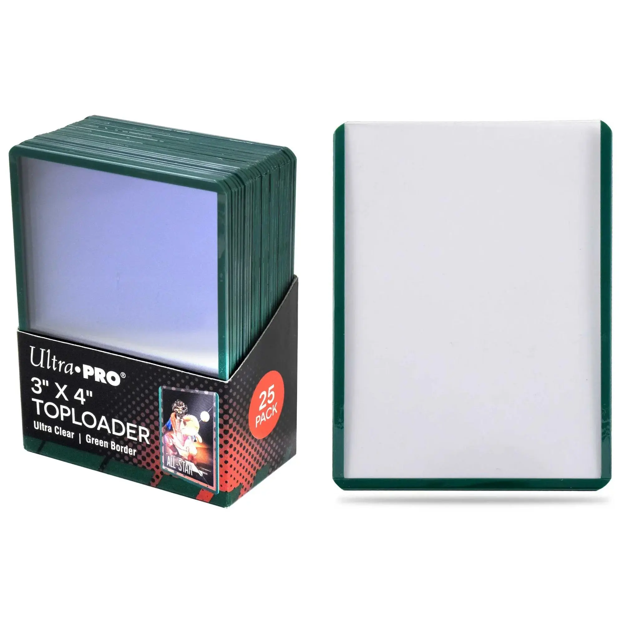 Ultra Pro 3x4 Standard Size Top Loader - Green Border 25 total Top Loaders