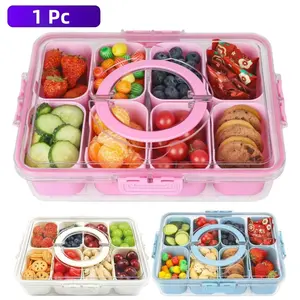 1Pc Divided Serving Tray with Lid-Snackle Box Charcuterie Container for Portable Snack Platters-Clear Organizer for Candy, lunch bento box,Perfect for Party,Travel(4/8 Compartments)
