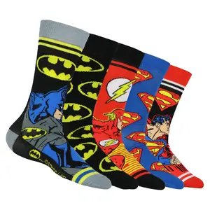 DC Comics Justice League Socks Batman Superman The Flash 5-Pair Mid-Rise Crew Sock Set (Fits Shoe Size 6-12)