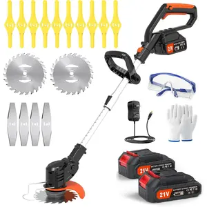 Weed Wacker 21V Battery Powered String Trimmer with 2 Li-ion Battery 1 Charger and 16 Cutting Blades Weed Wacker for Lawn Yard Bush Trimming & Pruning (Black)