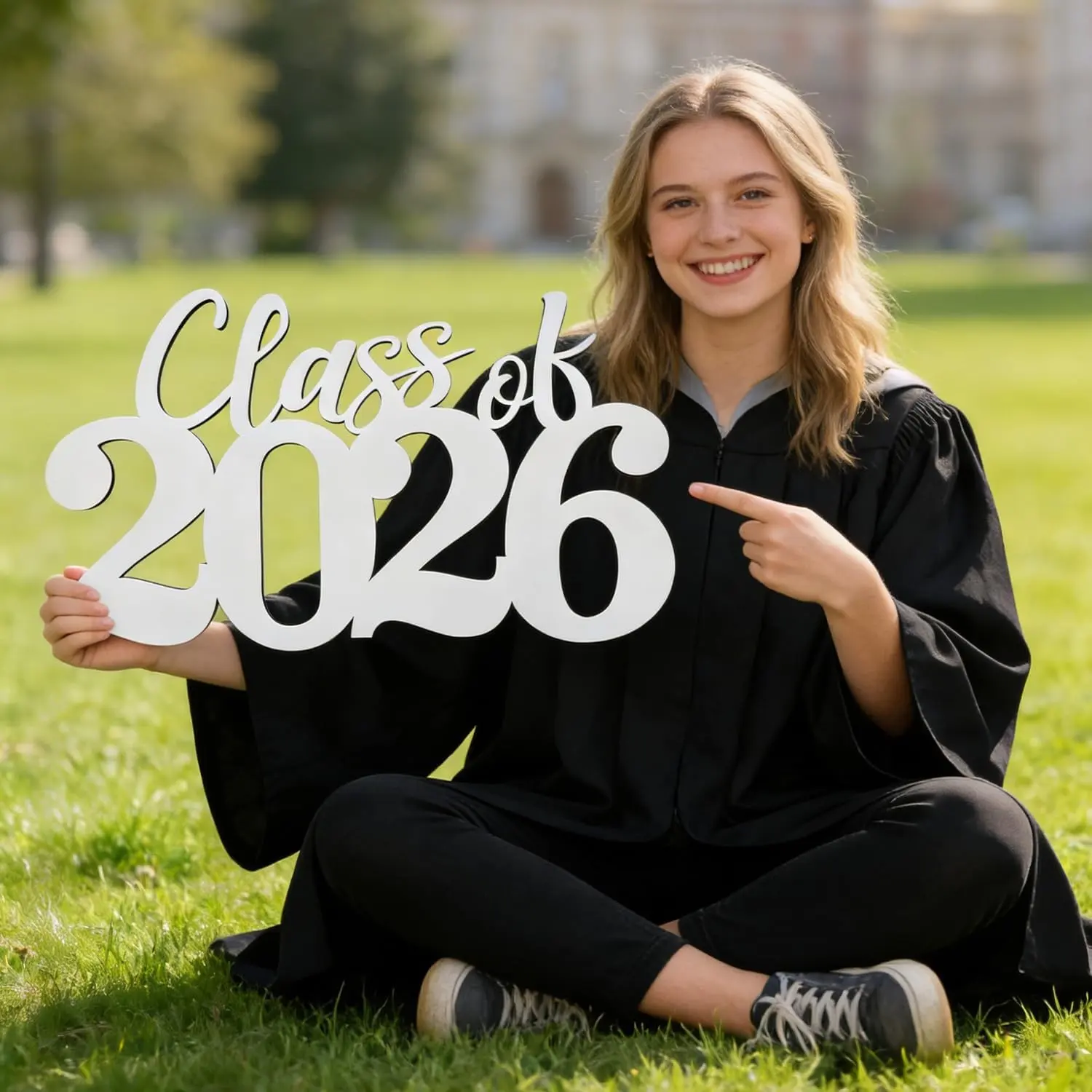 Class of 2026 Sign - Wooden Graduation Hanging Decoration with Rope for Wall & Door, Grad Photo Prop(White)