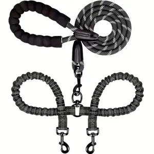 Pet leash: dual-ended dog leash, 360° rotating anti-tangle dog rope — includes shock-absorbing elastic cord and sturdy reflective strap; dual-pet walking training leash; pet supplies accessory, dog walking essential,summervibes tiktokshopspringglowup