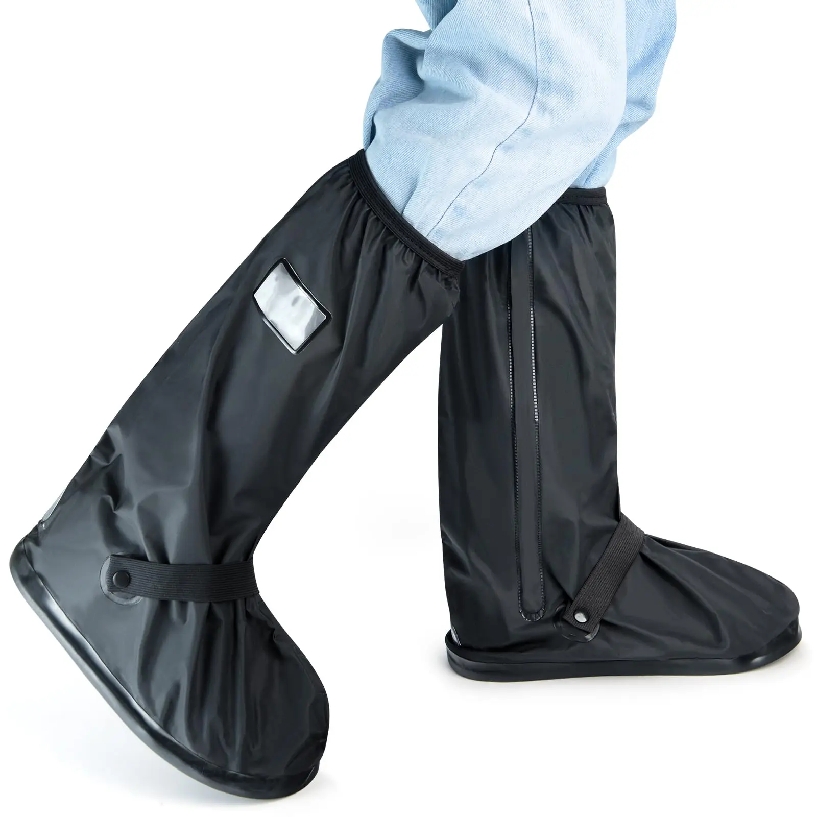 Waterproof Rain Boot Covers, High-Top Shoe Protectors with Zipper & Adjustable Strap, Reusable Mud Snow Boot Covers for Outdoor Walking & Gardening