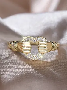 A high-end, personalized ring featuring a golden, circular white diamond design with a heart-shaped motif and intricate details, perfect for everyday wear or special occasions like weddings for women, Wedding Rings