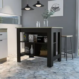 212 MAIN Modern Wengue & Light Oak Kitchen Island with Black Finish, Ideal for Kitchen Design