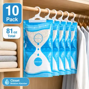 Hanging Dehumidifier Bags with Moisture Proof Design, 10-Pack 81 oz Solid Humidity Absorber for Mold & Musty Odor Prevention, Ideal for Closet, Bathroom, Shoe Cabinet, Fragrance-Free Moth, Mold & Damp Proofing