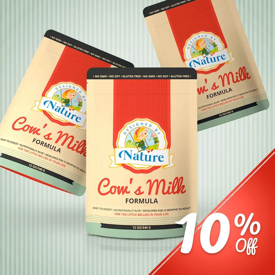Designed By Nature Cow's Milk Formula - Bundle of 3, Non-GMO, No Corn, No Soy, No Gluten, 12oz Pouches, Nutrient-Dense Superfood Ingredients, Life Stages Formulas for Optimal Health - Dairy, Calcium, Protein, Milky