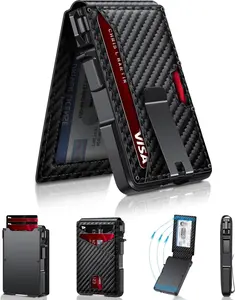 Stylish Black RFID Popup Card Wallet for Men - Slim Design, Secure Storage & Effortless One-Touch Eject（Does not support storing cash） SpringStatements（No cash storage, only for cards））