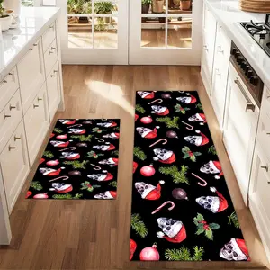2pcs Christmas and New Year printed kitchen rug Creepy Christmas skull pattern. Dead hea Floor Mat Set Farmhouse Kitchen Rug Dining Room Flooring Laundry Room Decor Carpet Mat Home Decor Rugs
