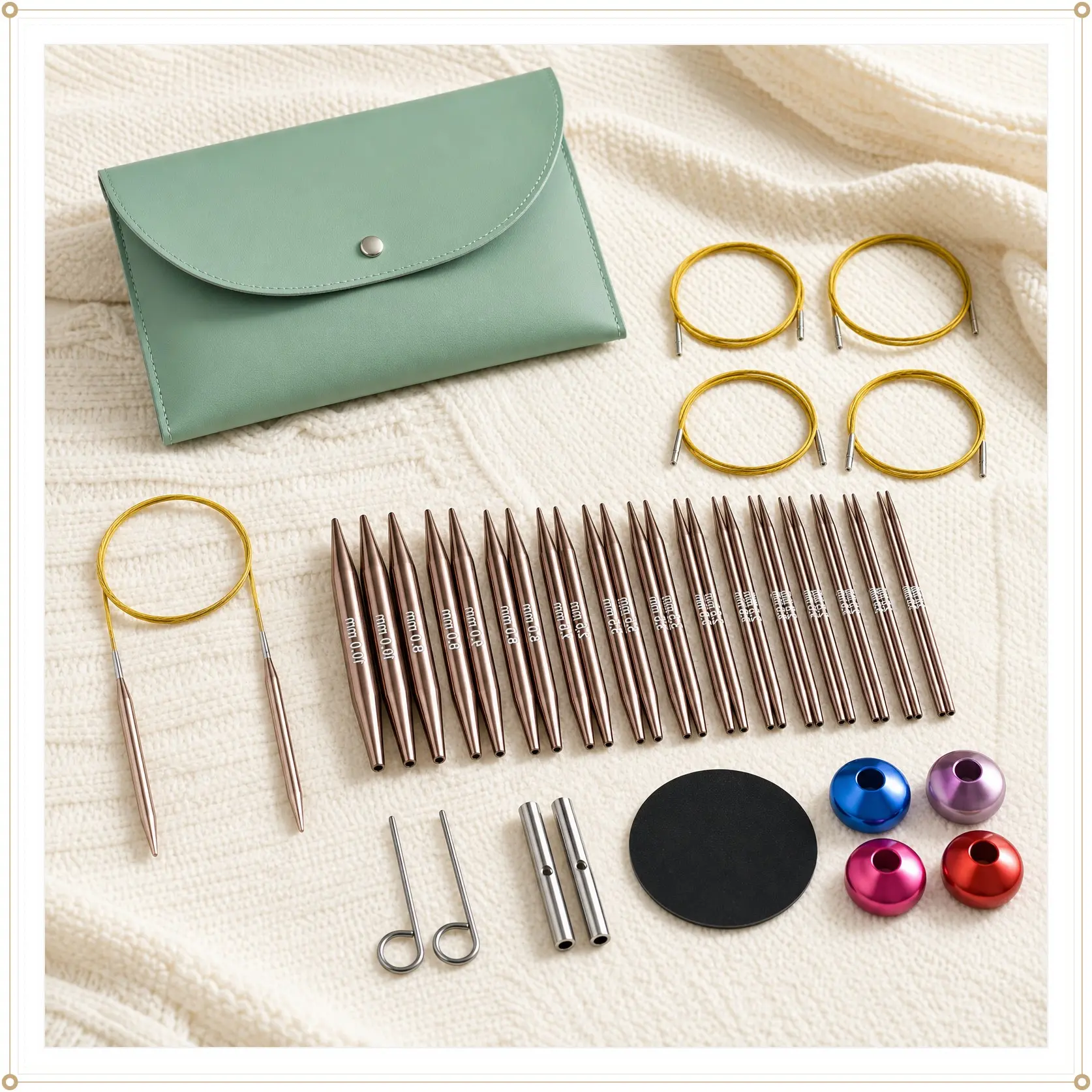 1 Set Interchangeable Circular Knitting Needles Kit,Including 13 Pairs Premium Aluminum Needles(3-10mm) & Accessories,Sewing Supplies