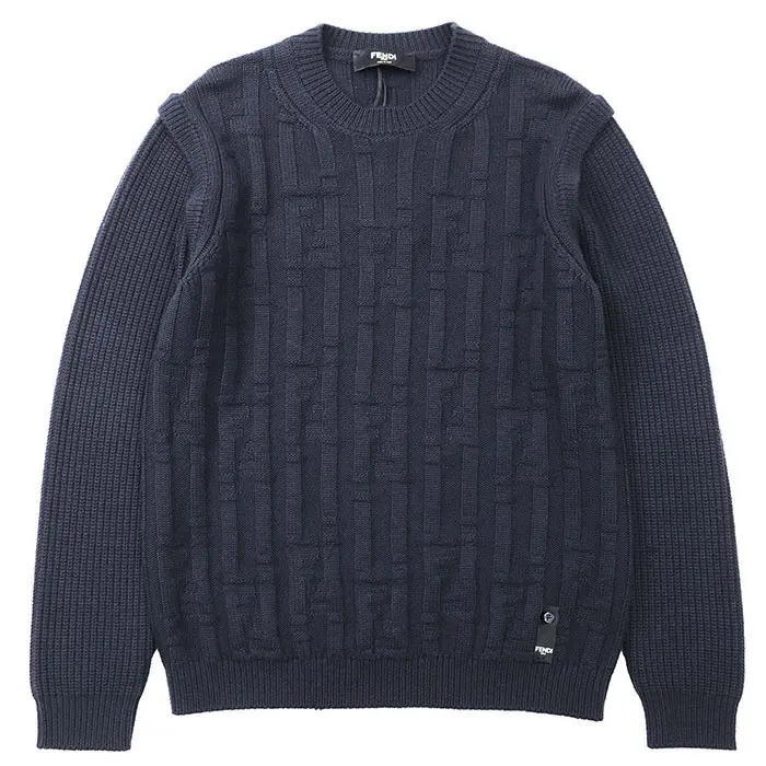 Pre-owned FENDI Cotton Small Leather Goods FF Logo Wool Sweater