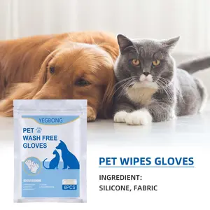 Yegbong Pet Herbal Grooming Wipe Gloves, Non-Woven Silicone Fabric, Antibacterial, Odor Control, Plant Extract, Lick-Safe for Feline No-Bath No-Wash Grooming