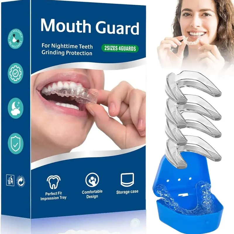 Custom Fit Mouth Guard for Teeth Grinding at Night - 4 Pack EVA Moldable Night Guards for Adults & Teens - Thickened Design Safe Soft Comfortable Reusable Design with Carrying Case - Stop Teeth Clenching & Jaw Pain