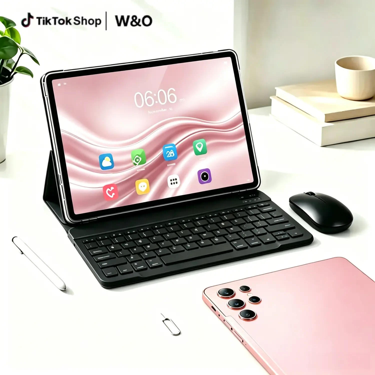 W&O X9 Android 15 Tablet 10.1" IPS HD Display, 8GB RAM 256GB ROM, 8000mAh Long Battery, Dual WiFi + SIM Card Slot, 9-in-1 Keyboard Mouse Stylus Protective Case Bundle, 2-in-1 Laptop Tablet for Work Study Entertainment