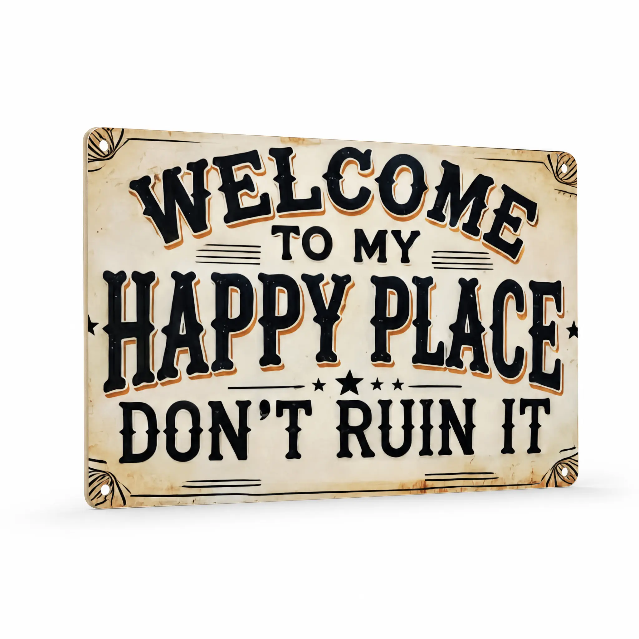 Welcome to My Happy Place Vintage Metal Tin Sign 8x12 inch Matte Finish Full Color Print Rust Resistant Easy Install for Home Decor metal wall sign Vintage Metal Tin Sign home decor plaque funny bar sign