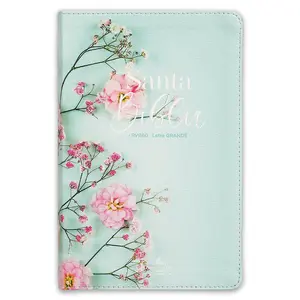 Bible in Spanish for Woman with 12 Point Large Font Reina Valera 1960 Imitation Leather Floral Turquoise