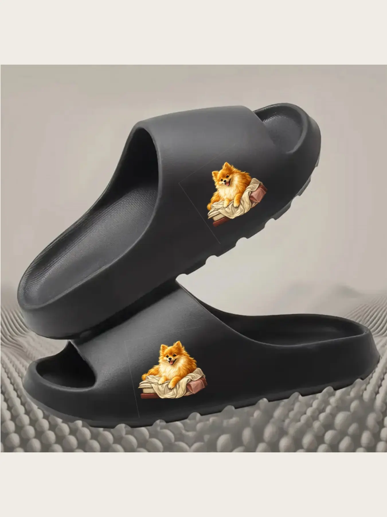 Adorable Pomeranian Dog Print Slippers for Women Men Soft Warm Fleece Lined Non-Slip Indoor Home Slippers Comfortable Winter House Shoes Cute Puppy Animal Pattern Footwear