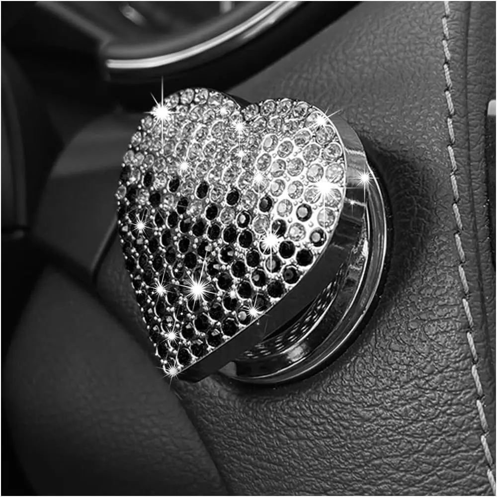 Women's Sparkle Heart-Shaped Diamond Car Engine Start Button Cover - 1 Pc Small Universal Rhinestone Ignition Button Sticker Decal, Protective Car Interior Decor Accessory