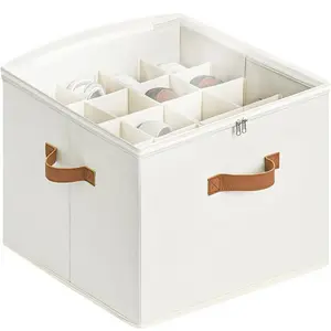 Shoe Organizer for Closet, Fits up to 16 Pairs, Shoe Cubby Storage Containers with Adjustable Dividers and Clear Cover, Beige