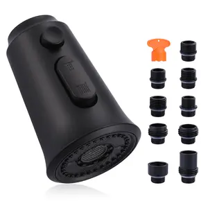 WOWOW Kitchen Faucet Head Replacement, 3 Function Pull Down Faucet Sprayer Head with 9 Adapters, Matte Black Kitchen Sprayer Nozzle