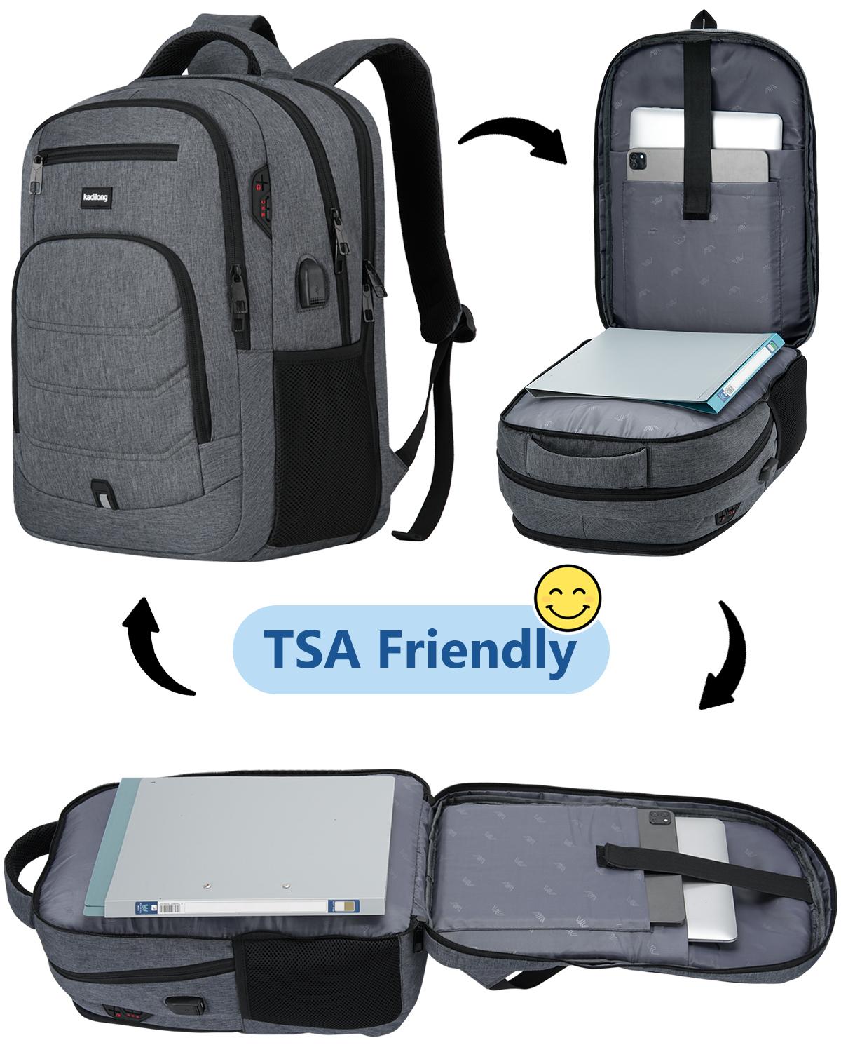 kadilong 15 Inch Large Anti-theft Laptop Backpack with USB Charging Port, Headphone Jack & Password Lock, Water Resistant Backpack for Students, Working Adults, School, Work & Travel