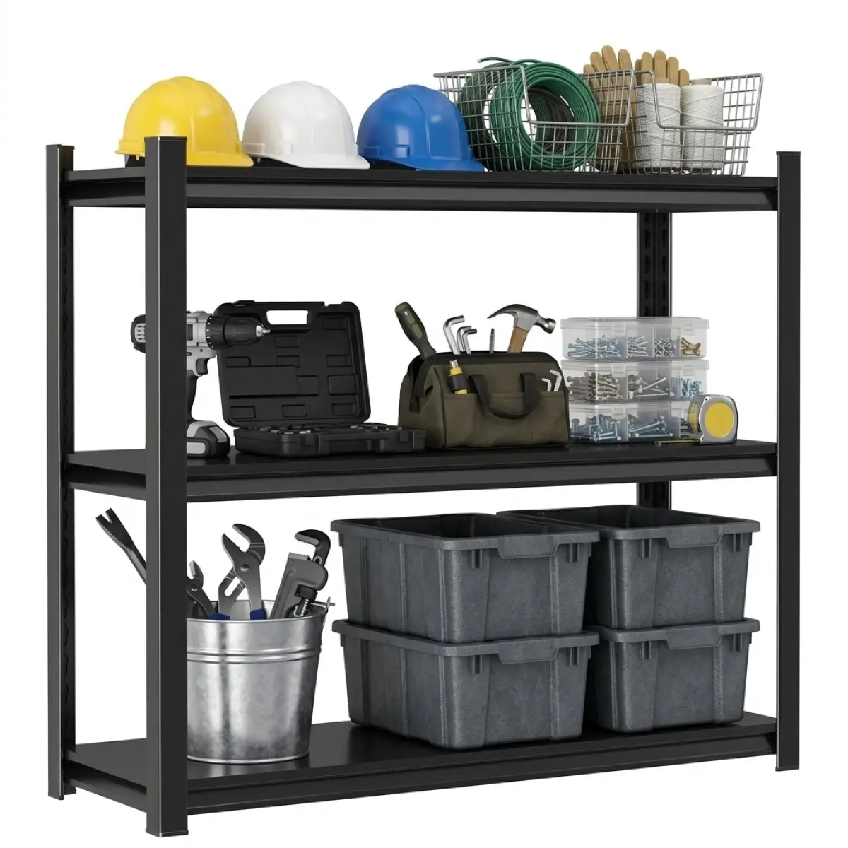 3-Tier Adjustable Height Metal Storage Shelving Unit, Large Capacity Black Multipurpose Organizer Rack, Reptile & Pet Display Stand, 31.50"H x 35.43"W x 13.77"D, Assembly Required On-Site   RR