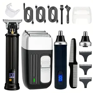 Professional Men's Grooming Kit, 1 Set Rechargeable Hair Clipper, Nose Hair Trimmer, Beard Trimmer, Hair Brush, Electric Cordless Clippers Kit for Men, Multifunctional Hair Trimmer, USB Rechargeable Trimmer, Ideal Gift for Father