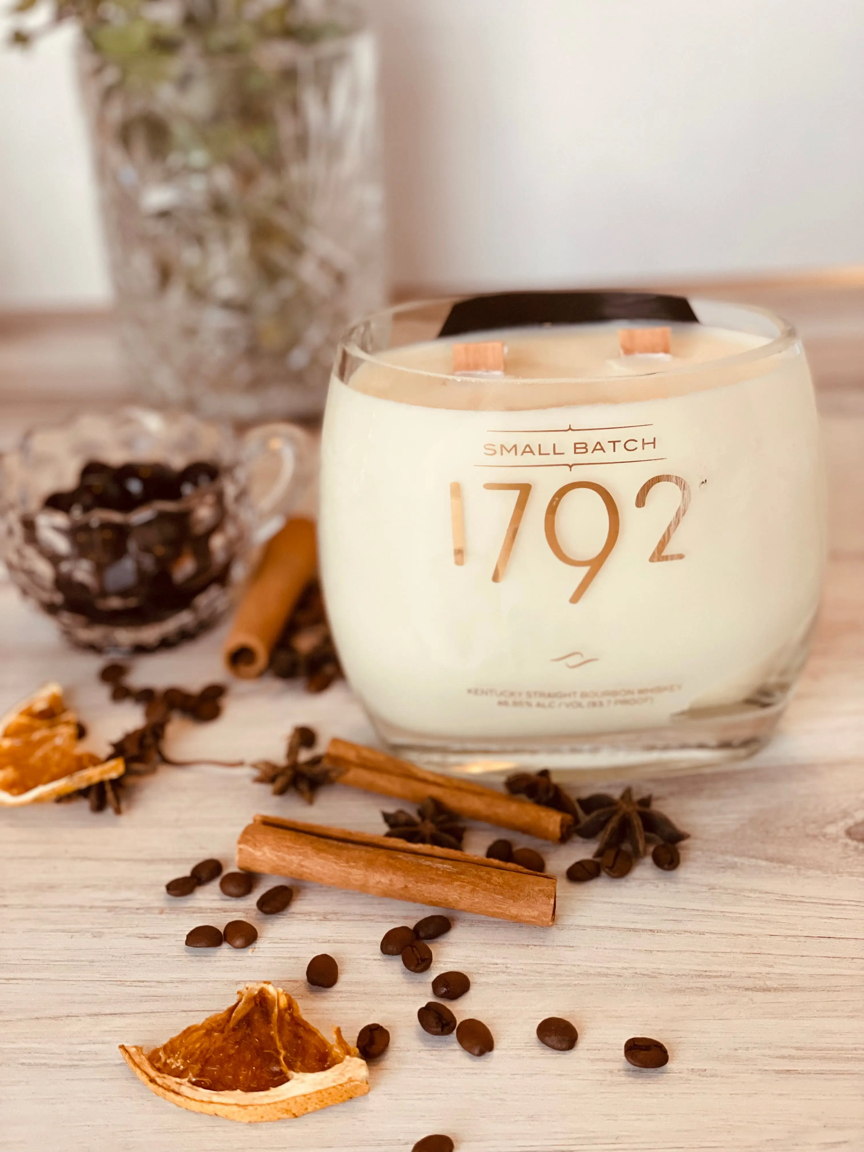 Bourbon candle - 1792 Bourbon Bottle - old fashioned scent - organic soy wax - wood wick -  liquor bottle candle
