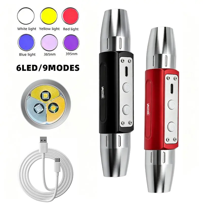 VASTFIRE Professional Jewelry Inspection LED Flashlight - High Power Flashlights, 6-in-1 365nm-395nm UV LED Lights, 304 Stainless Steel Head, Waterproof, Lithium Battery, Dual Headed Torch for Jade Identification, Caving