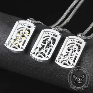GTHIC Vintage Rotatable Gear Stainless Steel Square Pendant Steampunk Style Jewelry for Men and Women Daily Wear