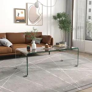 Modern Tempered Glass Coffee Table – Sleek & Durable Living Room Center Table with Safe Rounded Edges, No Assembly Required, 39.37" x 19.5" x 13.98"