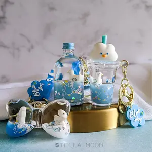 Cloudy Duck Liquid Keychain, White Cloud Glitter Key Accessory, Kawaii Bow Bag Charm, Bottle Shaker, Blue Sky Key Chain, Cute Sky Bird cute keychain