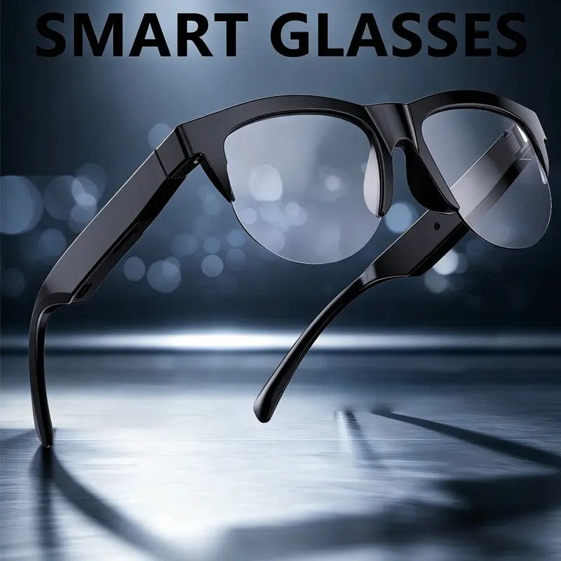 ANKRIYUL Wearable Smart Glasses Bluetooth Headphones - Black Frame Transparent Lens, Cell Phone Compatible, Music Player, Phone Call Function, Di(2-ethylhexyl)phthalate (DEHP)-Free, Not Water Resistant for Cycling, Driving