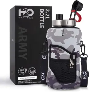 Army 2.2L Half Gallon Reusable Plastic Water Bottle with Straw & Sleeve – Portable, Washable Tumbler Mug for Hydration, Leak-Proof Drinkware Lid Cup