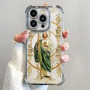 St. Jude Pattern Phone Case, Electroplated Cover with Airbag Shockproof Slim Soft TPU Cover for iPhone 11 12 13 14 15 16 17 Pro Max Plus Air Cellphone Shell