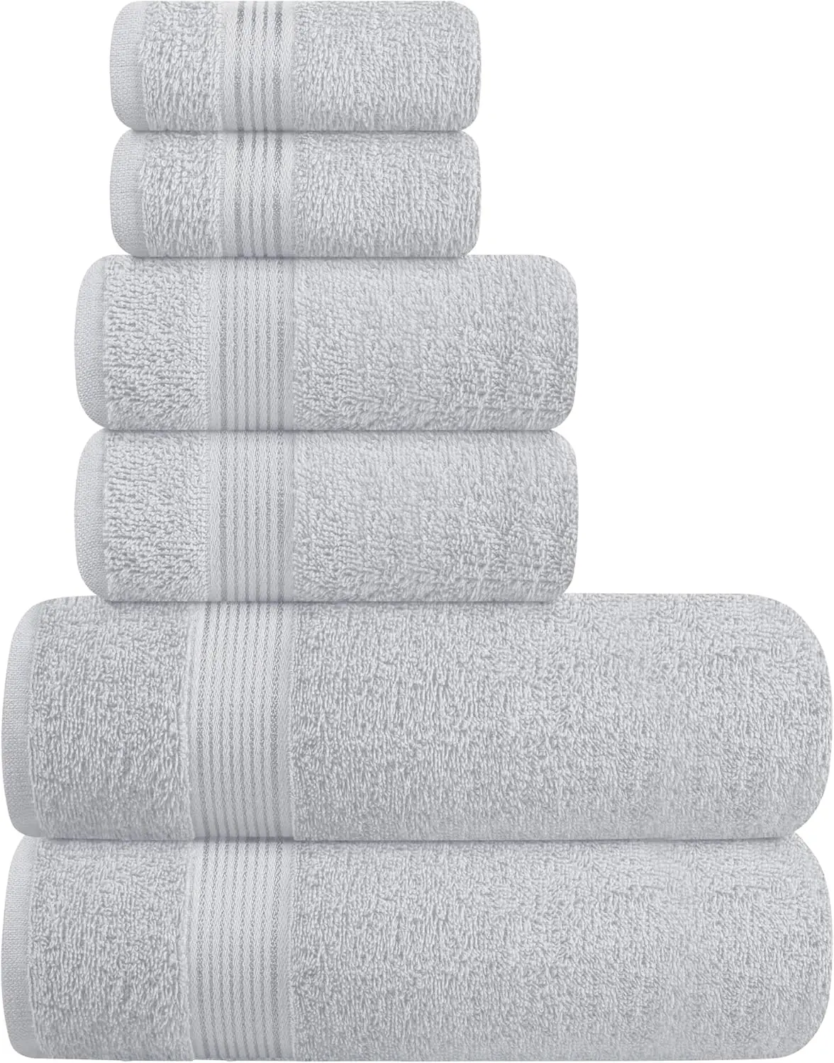 6 Pack Cotton Towel Set, Contains 2 Bath Towels 28x55 inch, 2 Hand Towels 16x24 inch & 2 Wash Coths 12x12 inch, Ideal for Everyday use, Compact & Lightweight - Light Greyels with Upgraded Softness and Durability, Premium Bath Towels, Solid Color Towel