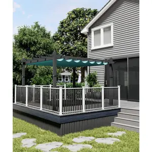 Garvee 10x13 ft Outdoor Pergola with Adjustable Canopy, Reinforced Aluminum Frame, Metal Gazebo for Porch, Garden, Sun Shade, Beach Pavilion, Grape Trellis, Grill, Backyard Deck in Grey & Blue