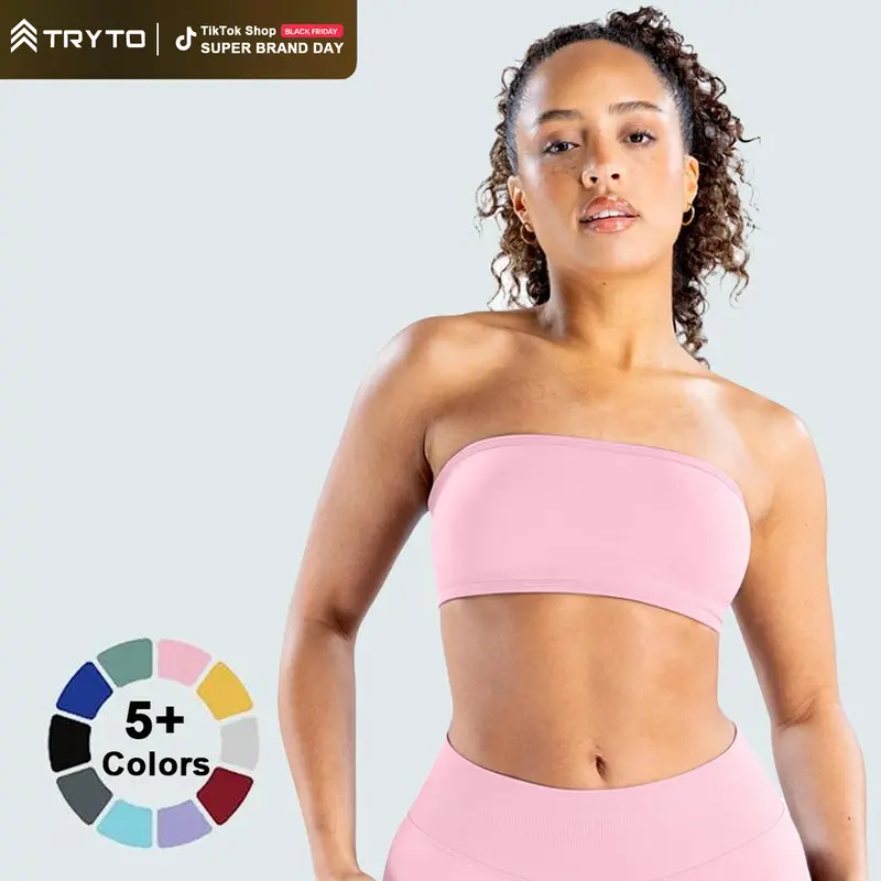 TRYTO Impact Backless Bandeau Sports Strapless Bra Yoga Tube Top Women Workout Fitness Gymwear Sportswear Gym Outdoor Strappy Tops #BackToSchool