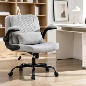 Criss Cross Chair with Flip Backrest, Wide Seat Chair with Flip-Up Arms and Wheels, Ergonomic Adjustable Height Cross Legged Office Chair for Home Office, Study, Vanity