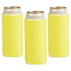 3 1/2" x 6 1/2" Solid Color Yellow Foam Slim Can Coolers - 12 Pc.