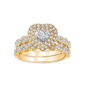 VOWSERING Luxury 1CT Heart CZ Yellow Gold Plated Wedding Ring Set for Women Engagement Ring Weddings Anniversaries & Gifts