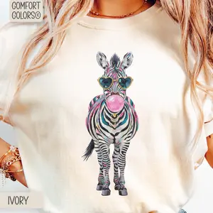 Comfort Colors - Colorful Zebra Y2k Graphic Tee, Zebra Bubblegum Sunglasses Unisex T-Shirt - Perfect Gift for Fans