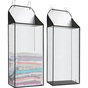 Maxgear Hanging Laundry Hamper, over the Door Hamper with 2 Kinds of Hooks for Dirty Clothes Organizer, Mesh Wall Hanging Laundry Basket with Zipper for Bathroom, Wardrobe, Dormitory (Black-2 Pack) MaxGear