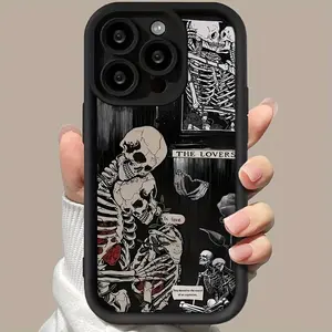 Skull Pattern Case Suitable for IPhone17 11 12 13 14 15 16 Pro Max Air Plus Shockproof Full Camera Protection Durable Slim Silicone Cover Gifts for Women Men Girls Boys